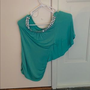 Teal one shoulder dress shirt